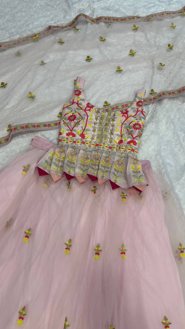 Light Pink Wedding Wear Net Lehenga Choli