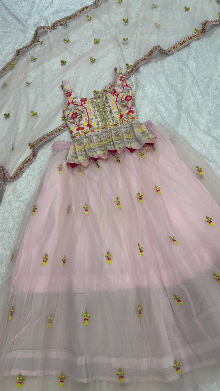 Light Pink Wedding Wear Net Lehenga Choli