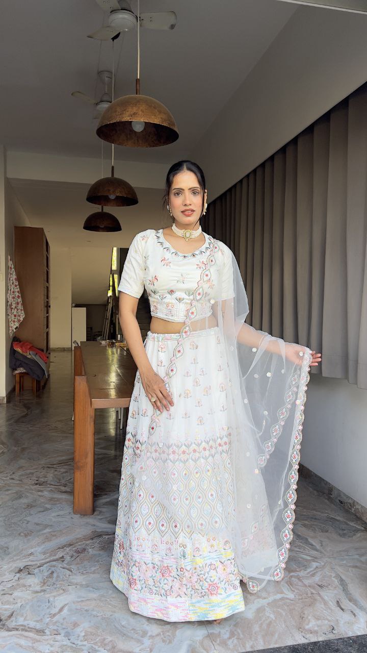 White Georgette Embroidered Wedding Lehenga Choli