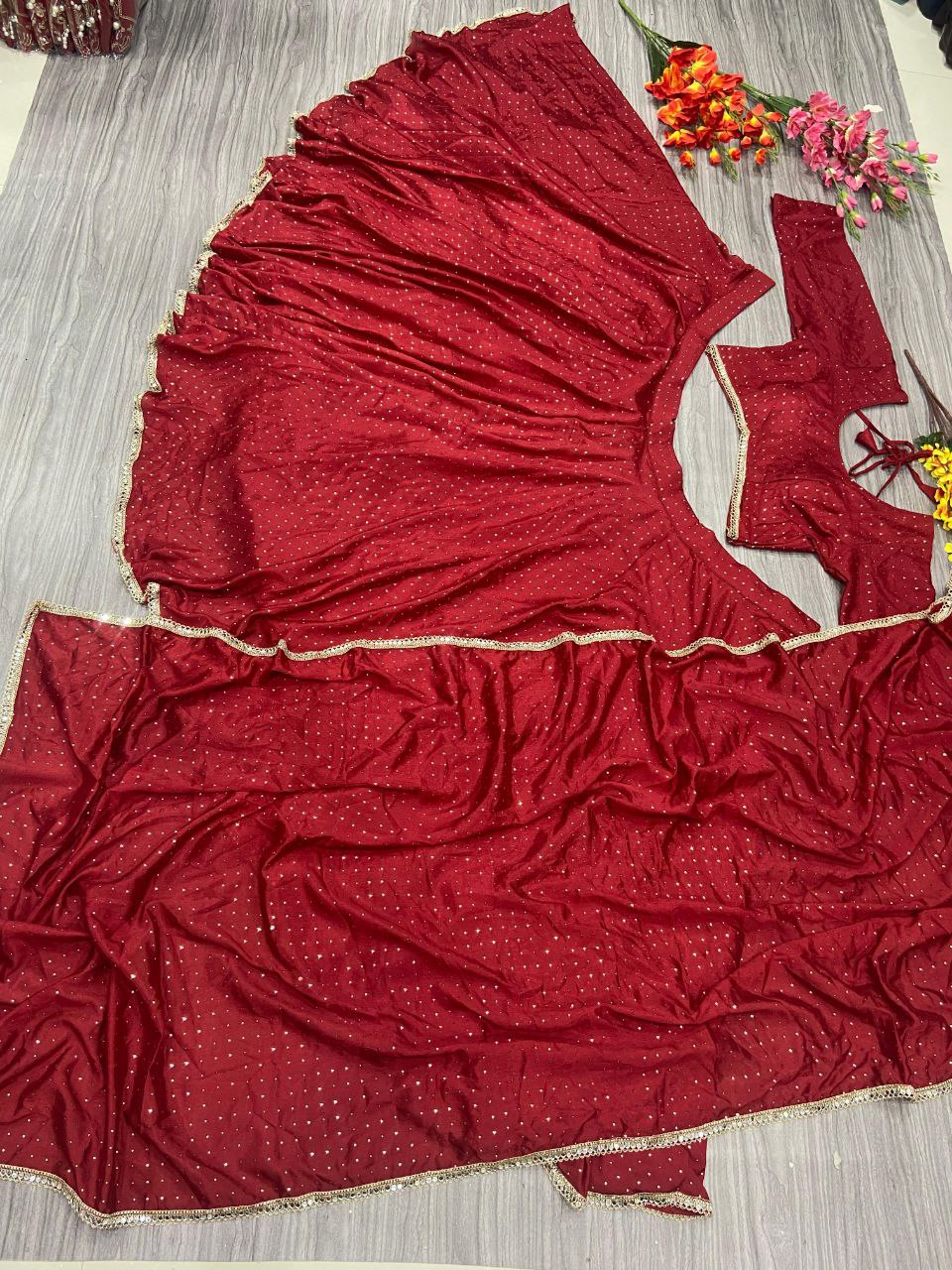 Party Wear Silk Embroidered Red Lehenga Choli