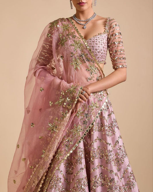 Wedding Wear Silk Pink Bridal Lehenga Choli