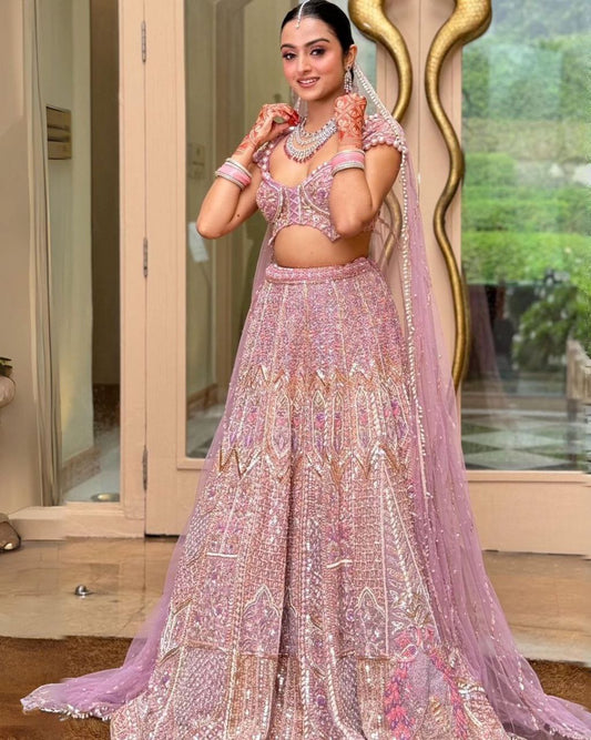 Wedding Wear Kasturi Silk Pink Bridal Lehenga Choli