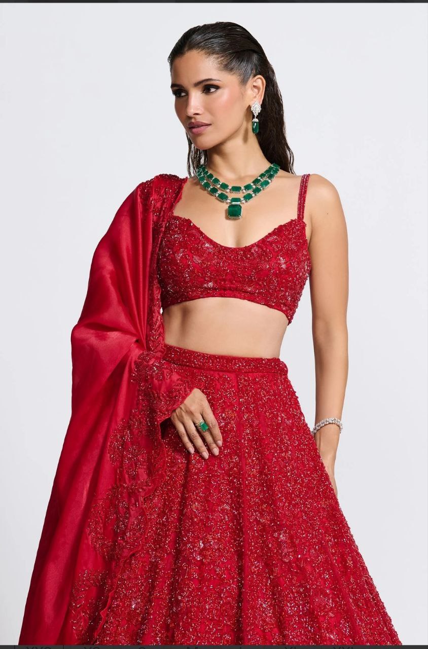 Red Silk Party Wear Lehenga Choli