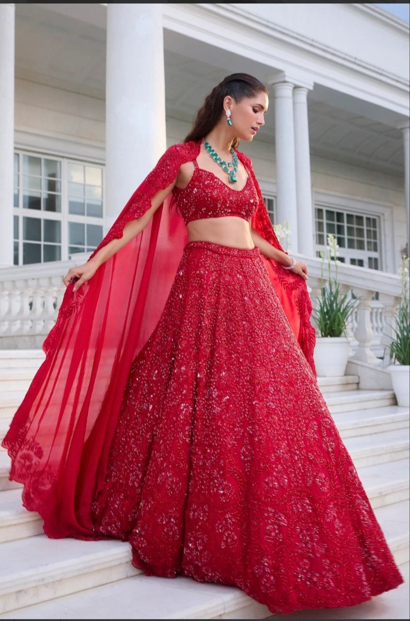 Red Silk Party Wear Lehenga Choli