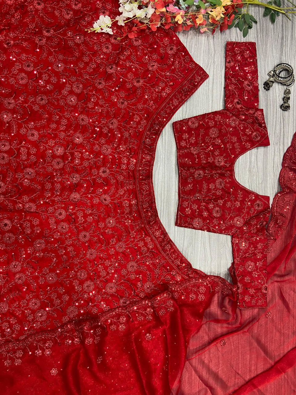 Red Silk Party Wear Lehenga Choli