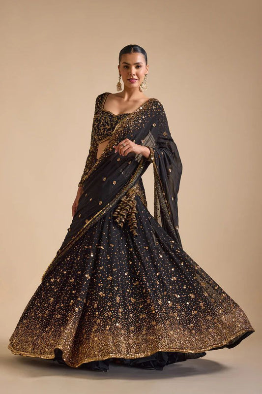 Georgette Wedding Wear Black Lehenga Choli