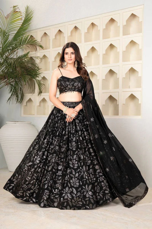 Georgette Embroidered Black Lehenga Choli