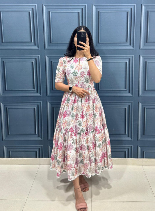Blooming Elegance Cotton Midi Dress