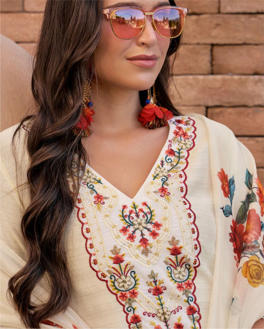 Ivory Bloom Embroidered Suit Set