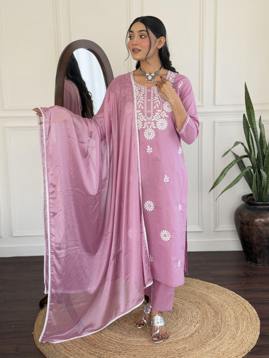 Chikankari Pink Kurta set For laddies