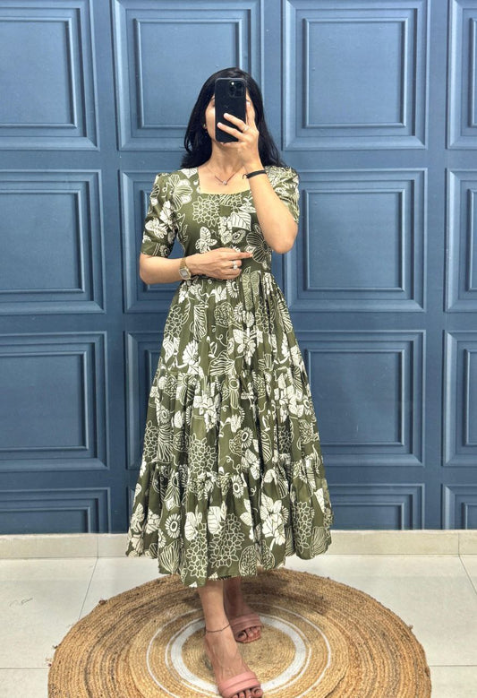 Olive Bloom Floral Midi Dress