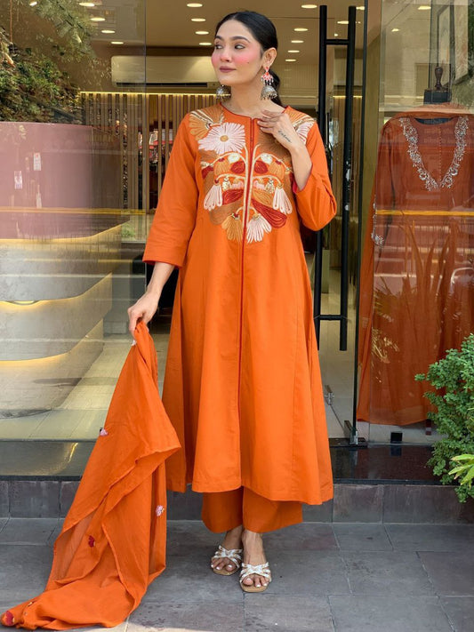 Rust Radiance orange  Embroidered Kurta Set