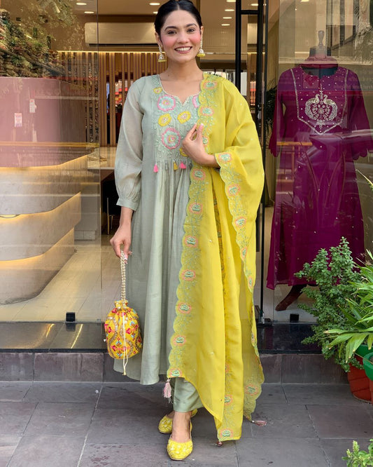 Pastel Green Grace with Sunshine Yellow Touch kurta set