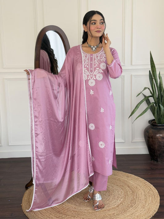 Chikankari Pink Kurta set For laddies