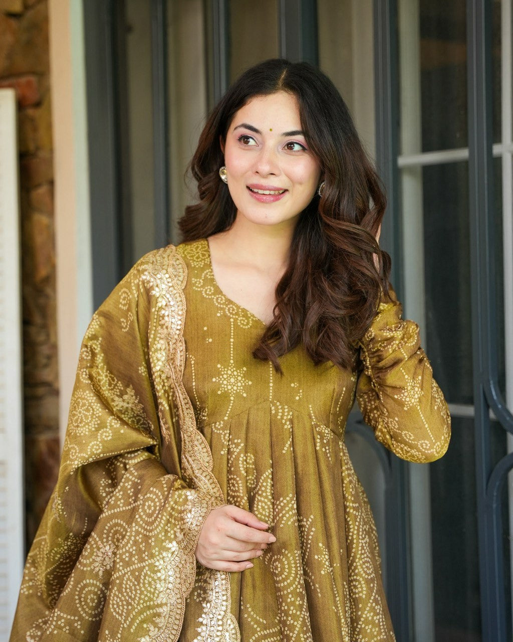 Elegant Mustard Gold Anarkali Kurta Set with Dupatta