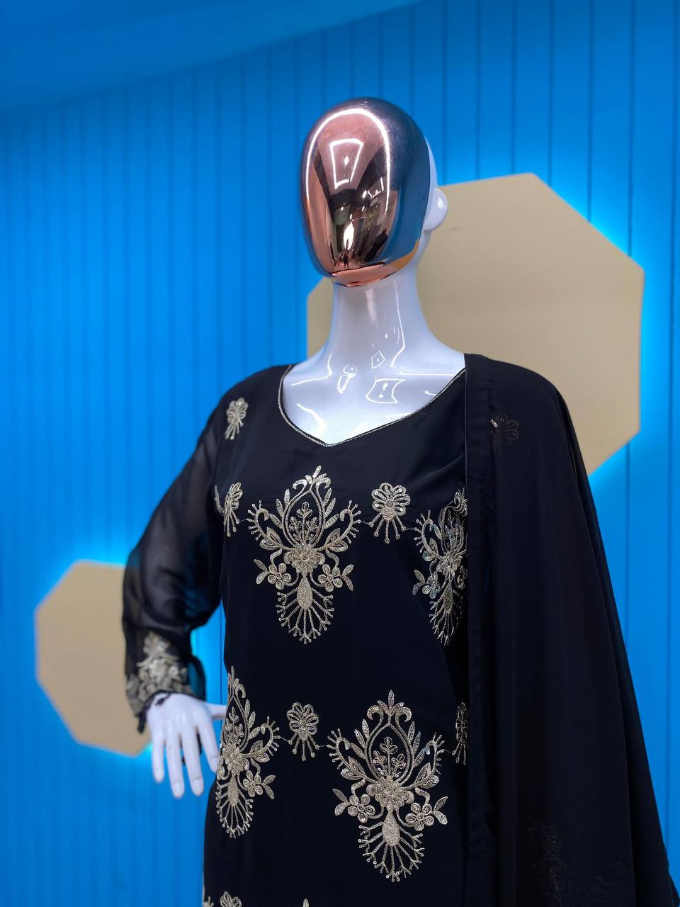 Black Georgette Embroidery Kurta Set