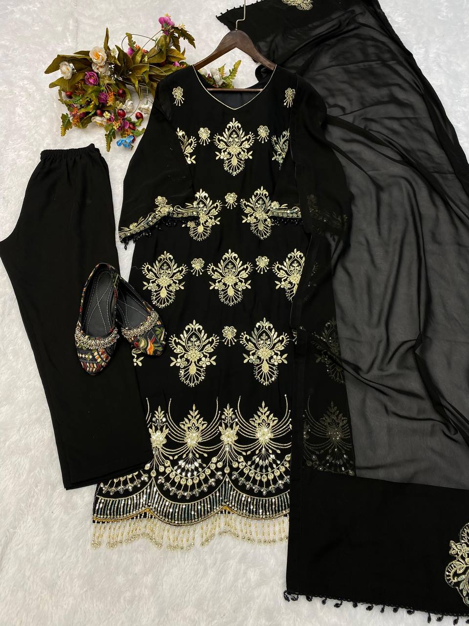 Black Georgette Embroidery Kurta Set