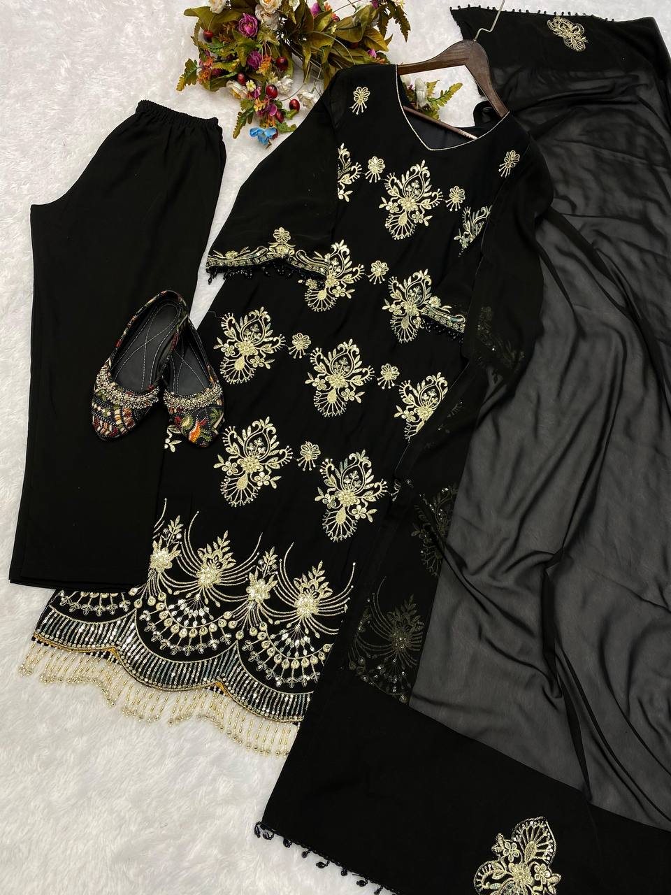 Black Georgette Embroidery Kurta Set