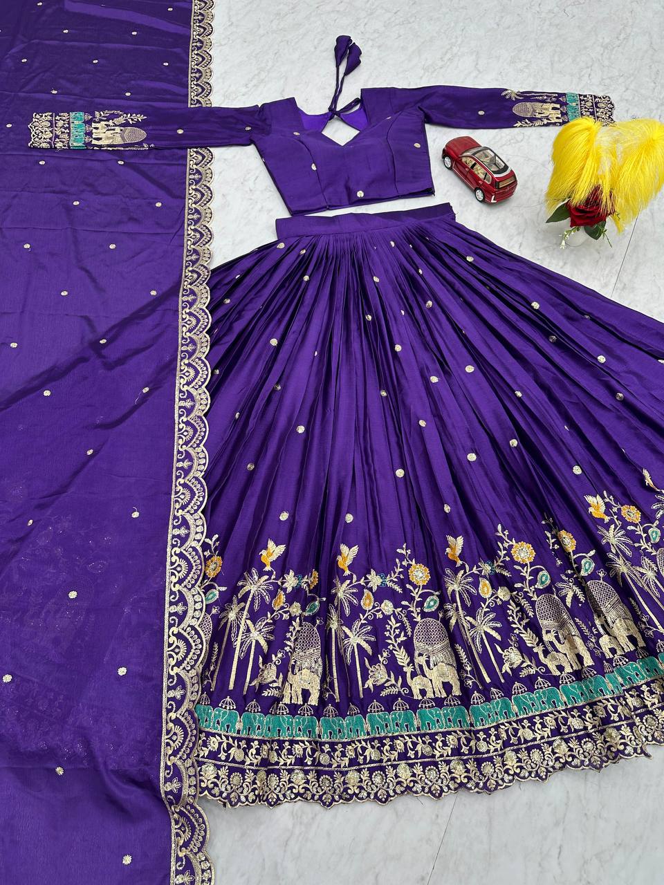 Designer Chinon Party Wear Purple Lehenga Choli