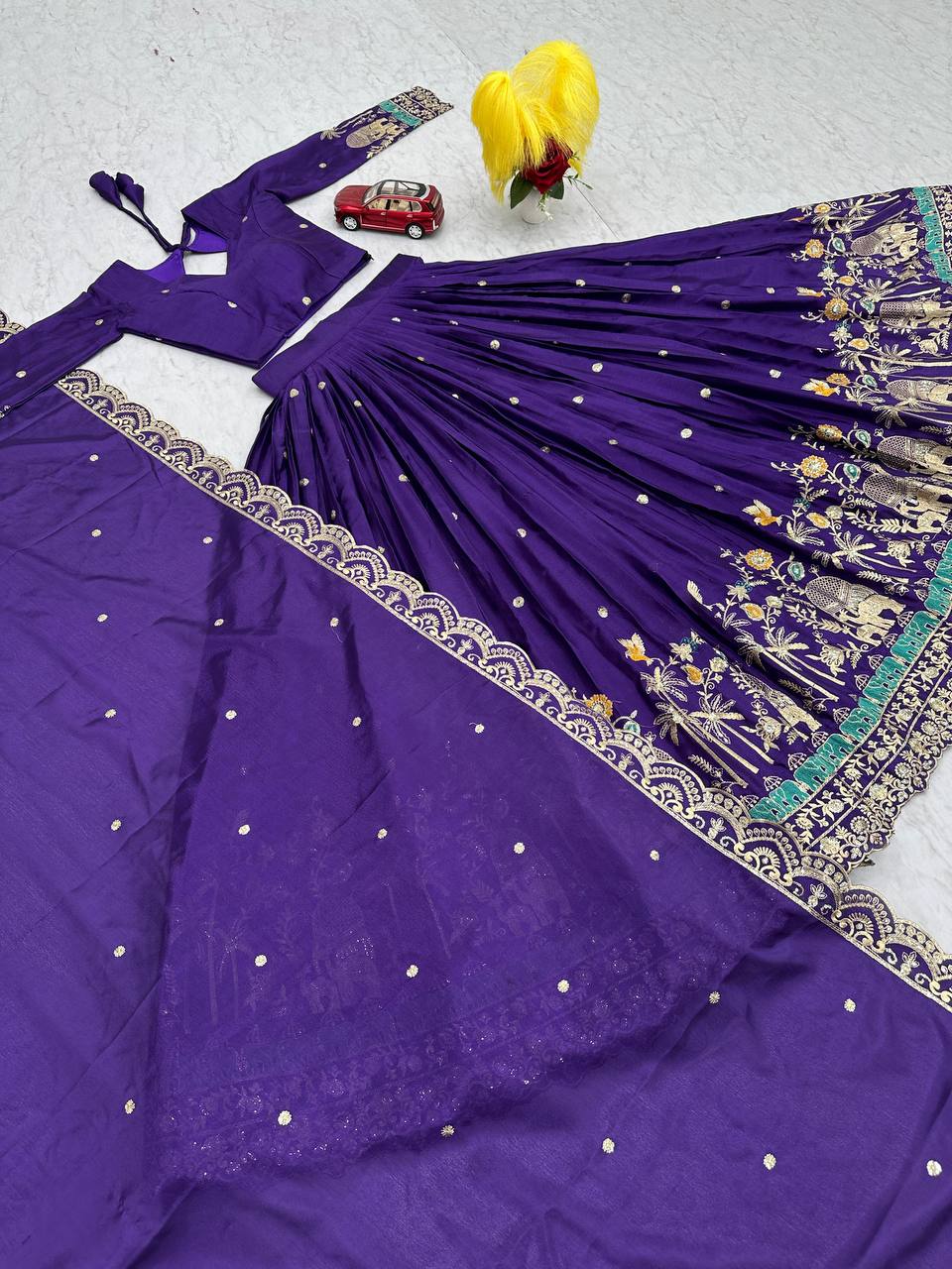 Designer Chinon Party Wear Purple Lehenga Choli