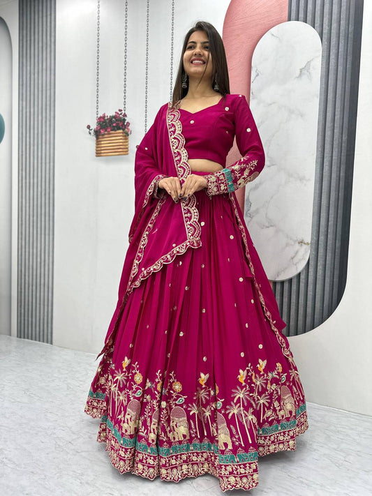 Designer Chinon Party Wear Pink Lehenga Choli