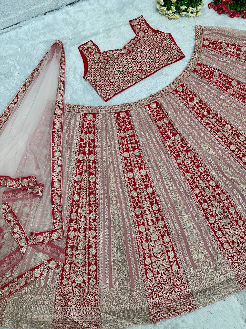 Bridal Collection Georgette Red Lehenga Choli