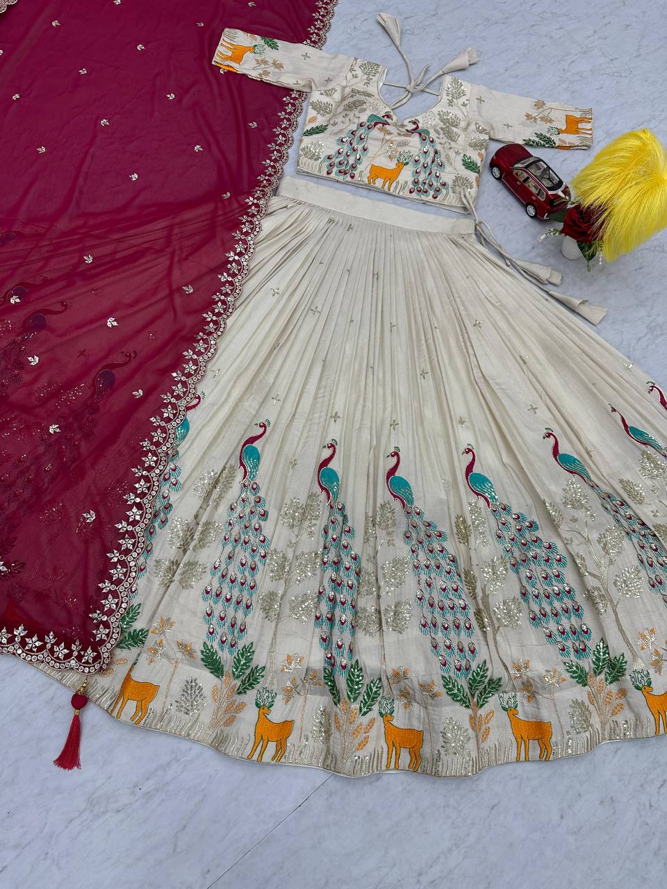 Silk Party Wear White Lehenga Choli