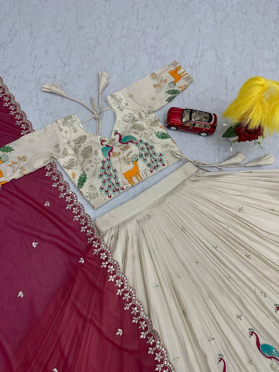 Silk Party Wear White Lehenga Choli