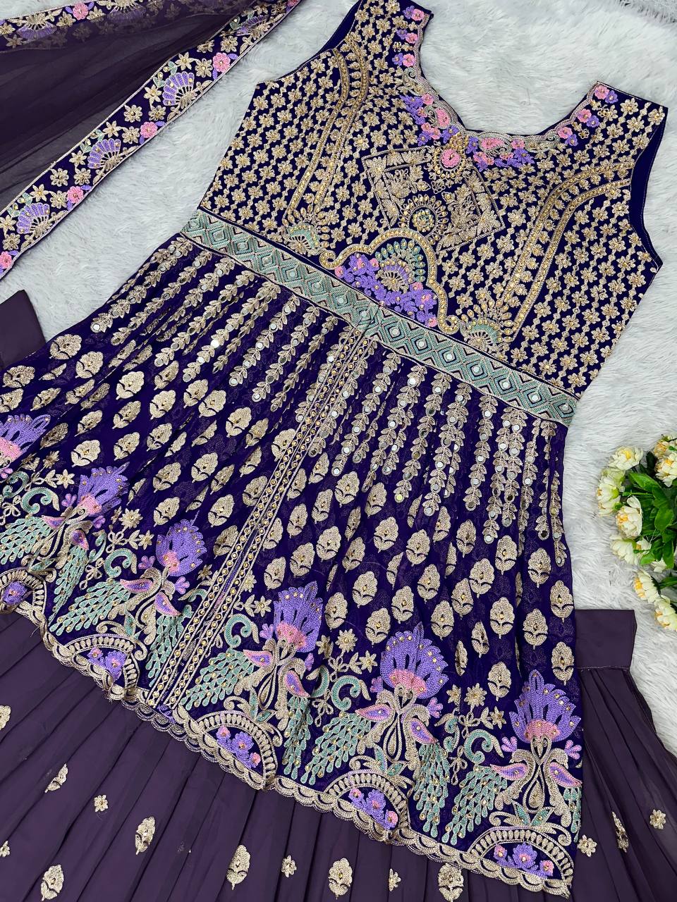 Purple Embroidered Wedding Lehenga Choli