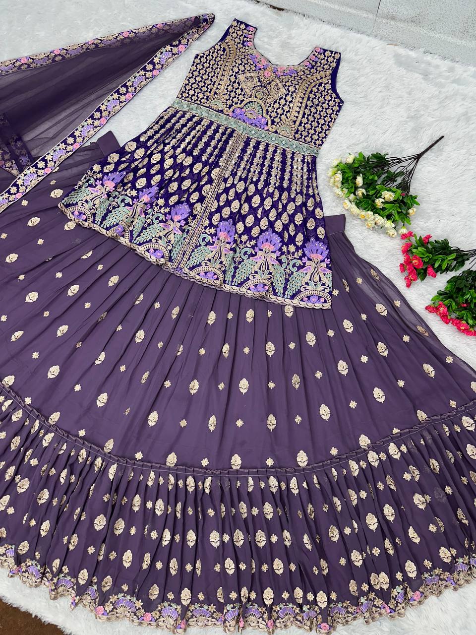 Purple Embroidered Wedding Lehenga Choli