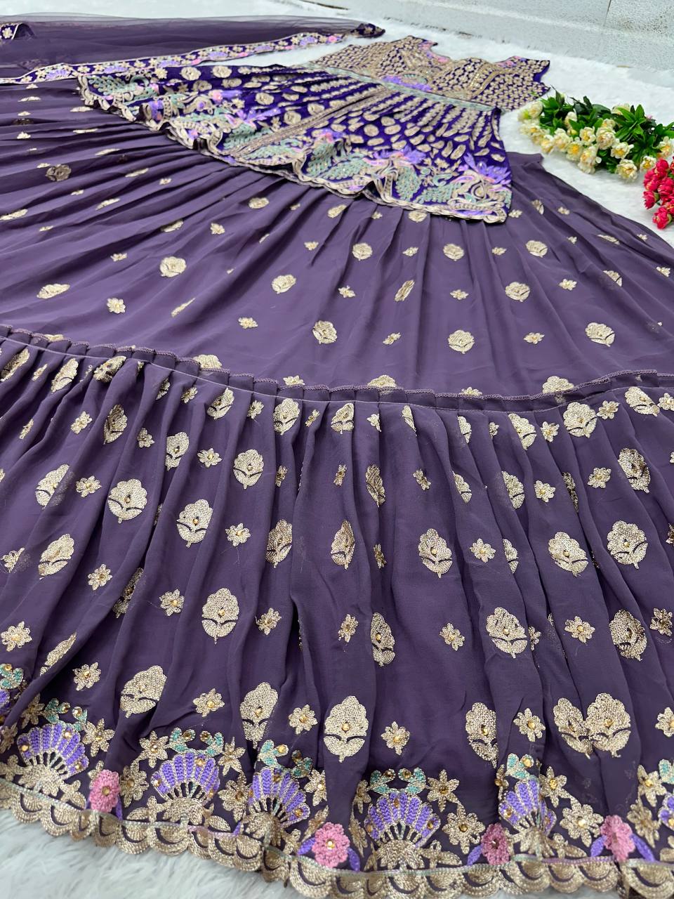 Purple Embroidered Wedding Lehenga Choli