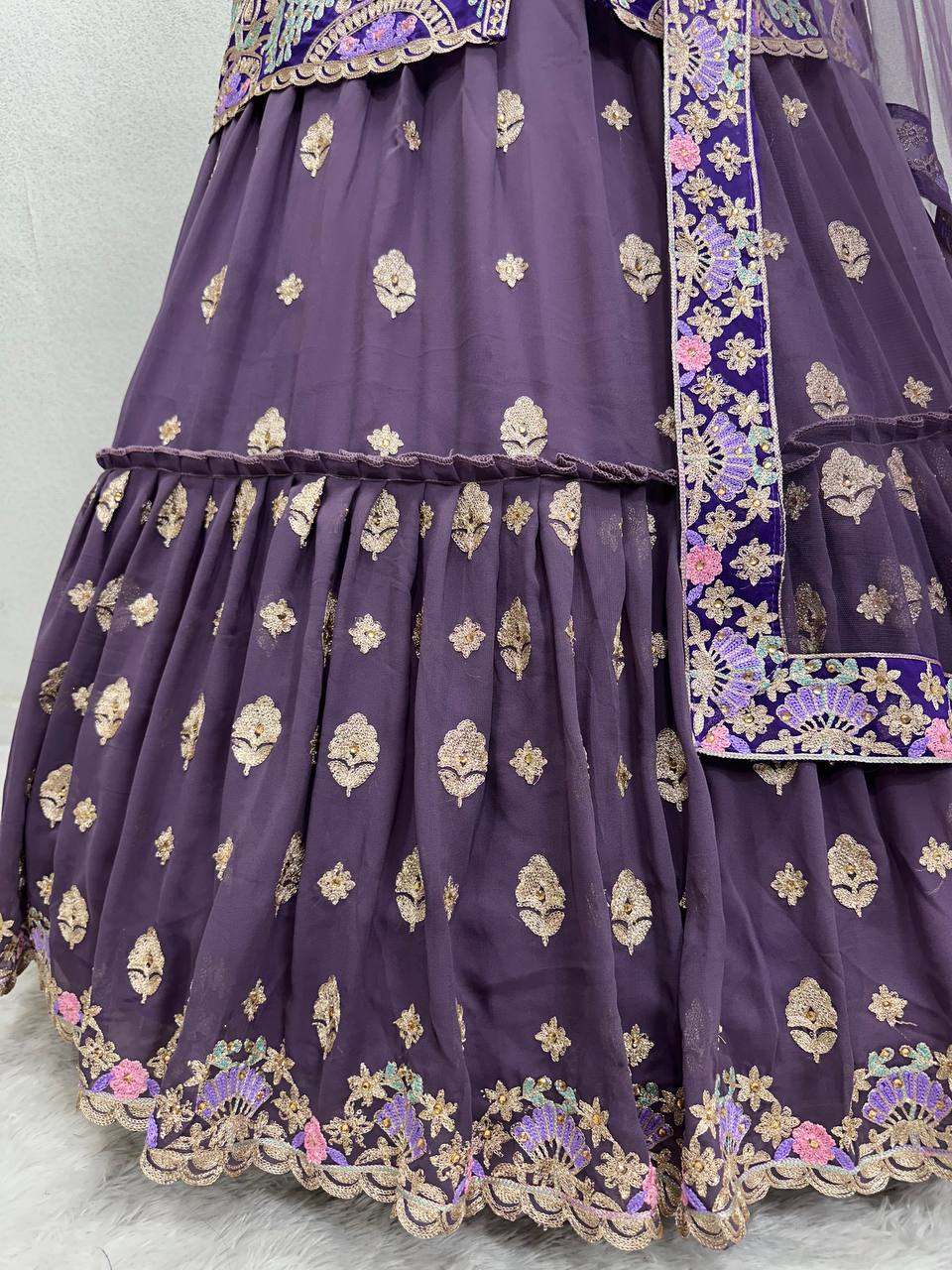 Purple Embroidered Wedding Lehenga Choli