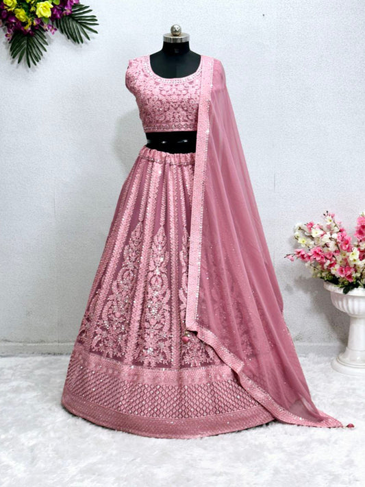 Wedding Wear Embroidered Pink Lehenga Choli