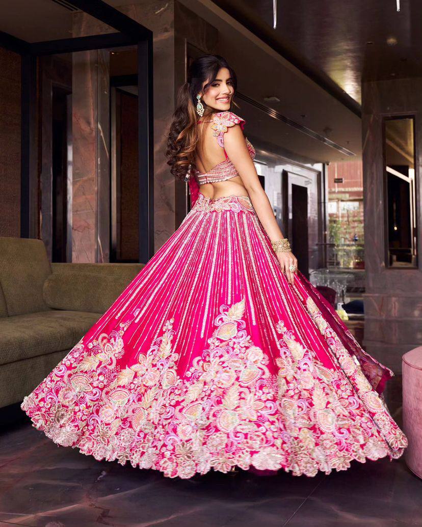 Designer Georgette Bridal Wear Pink Lehenga Choli