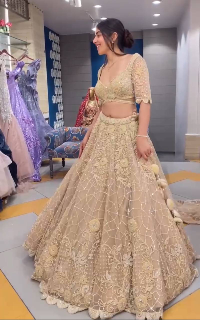 Georgette Wedding Wear Cream Lehenga Choli