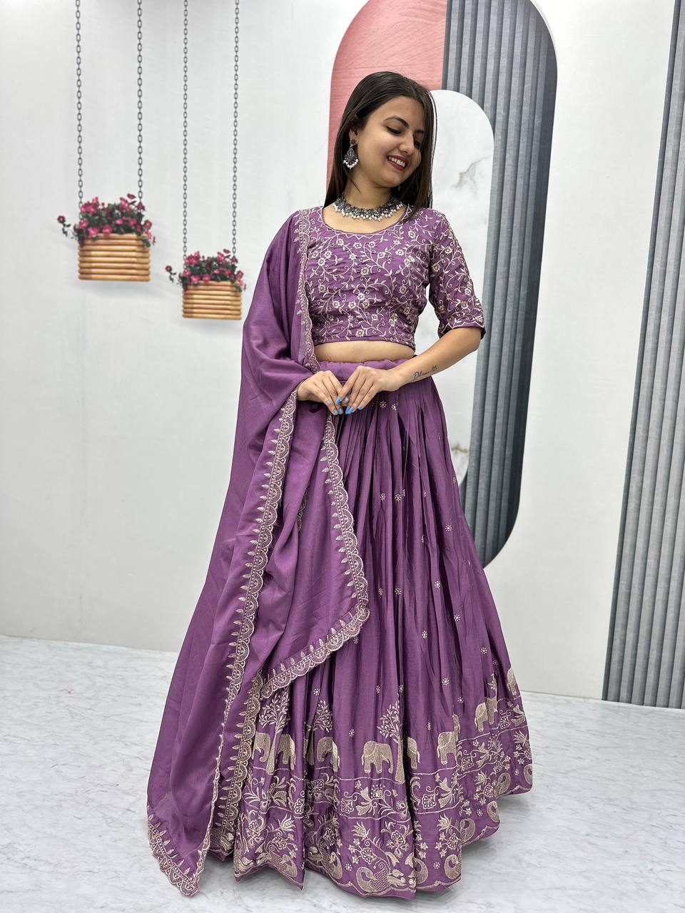 Purple Chinon Party Wear Lehenga Choli