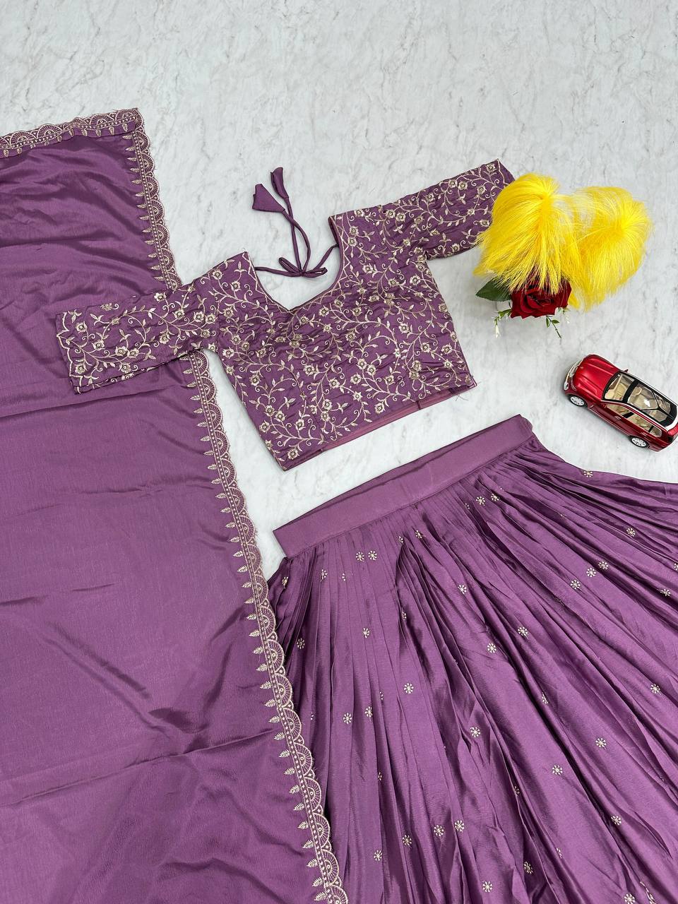 Purple Chinon Party Wear Lehenga Choli