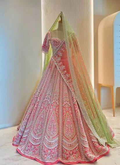 Beautiful Georgette Bridal Wear Pink Lehenga Choli