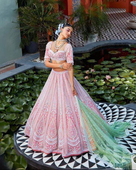 Beautiful Georgette Bridal Wear Pink Lehenga Choli