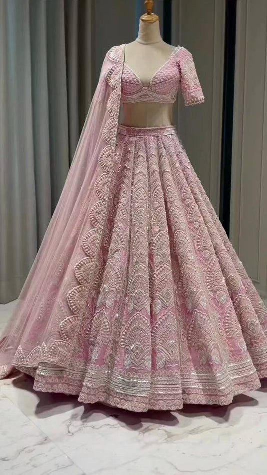 Georgette Embroidered Wedding Pink Lehenga Choli