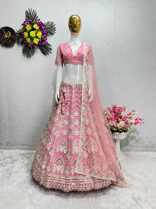 Georgette Embroidered Wedding Pink Lehenga Choli