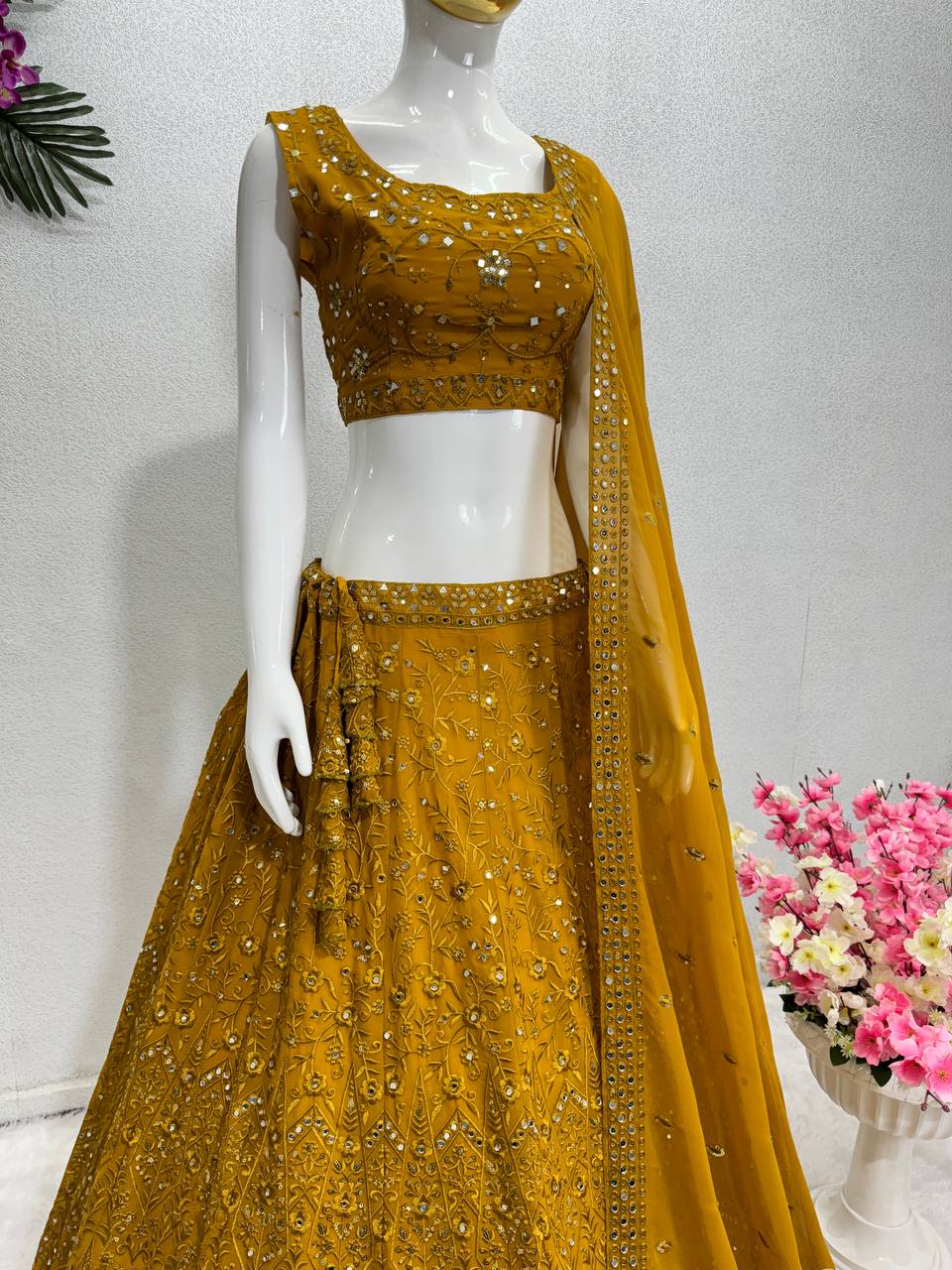 Haldi Collection Faux Georgette Yellow Lehenga Choli