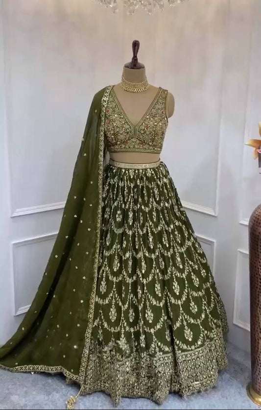 Designer Georgette Green Lehenga Choli