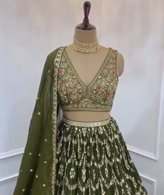 Designer Georgette Green Lehenga Choli