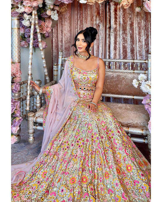 Georgette Wedding Wear Baby Pink Lehenga Choli