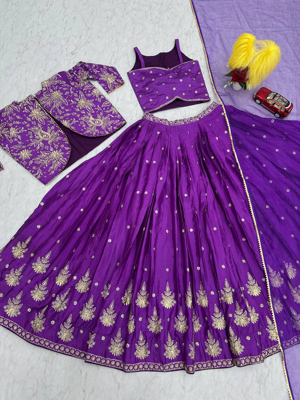 Wedding Wear Chinon Purple Lehenga Choli