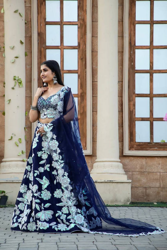 Georgette Wedding Wear Blue Lehenga Choli