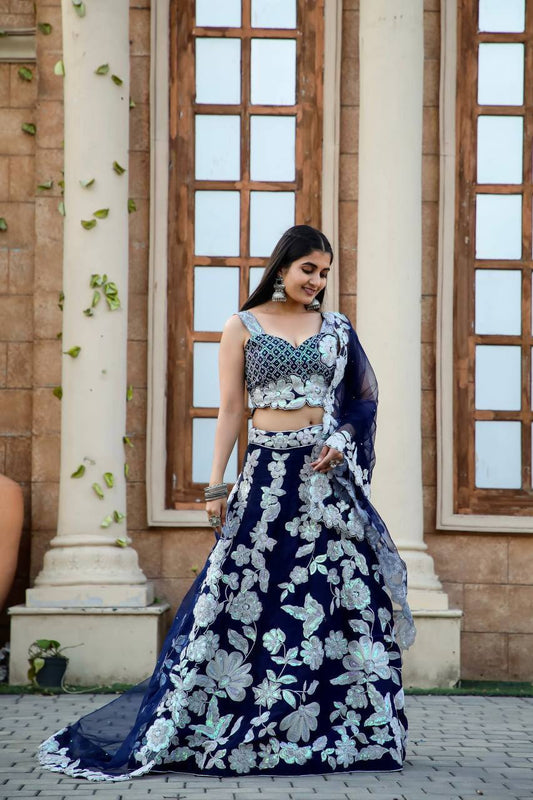 Georgette Wedding Wear Blue Lehenga Choli