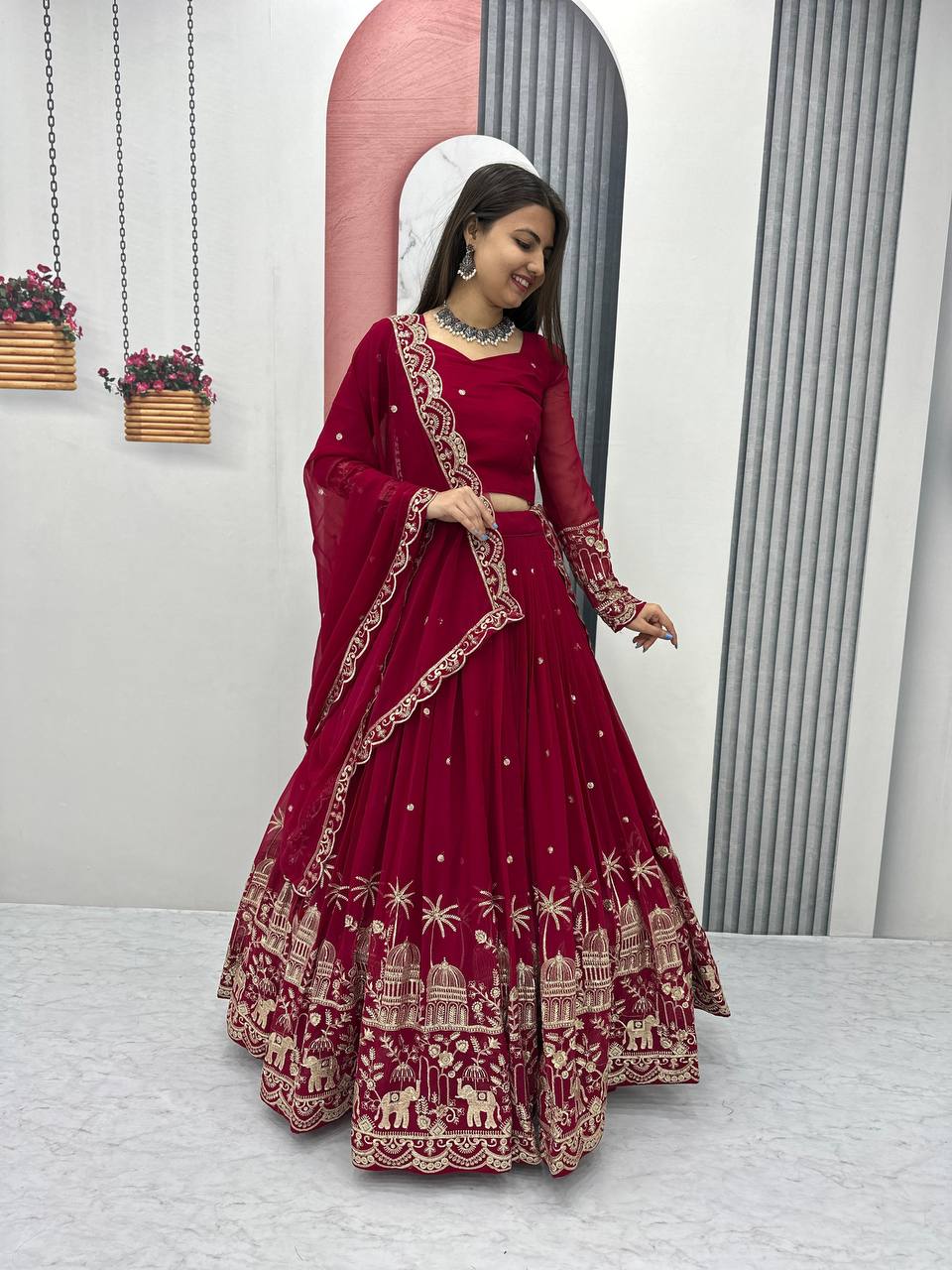 Georgette Red Wedding Wear Lehenga Choli