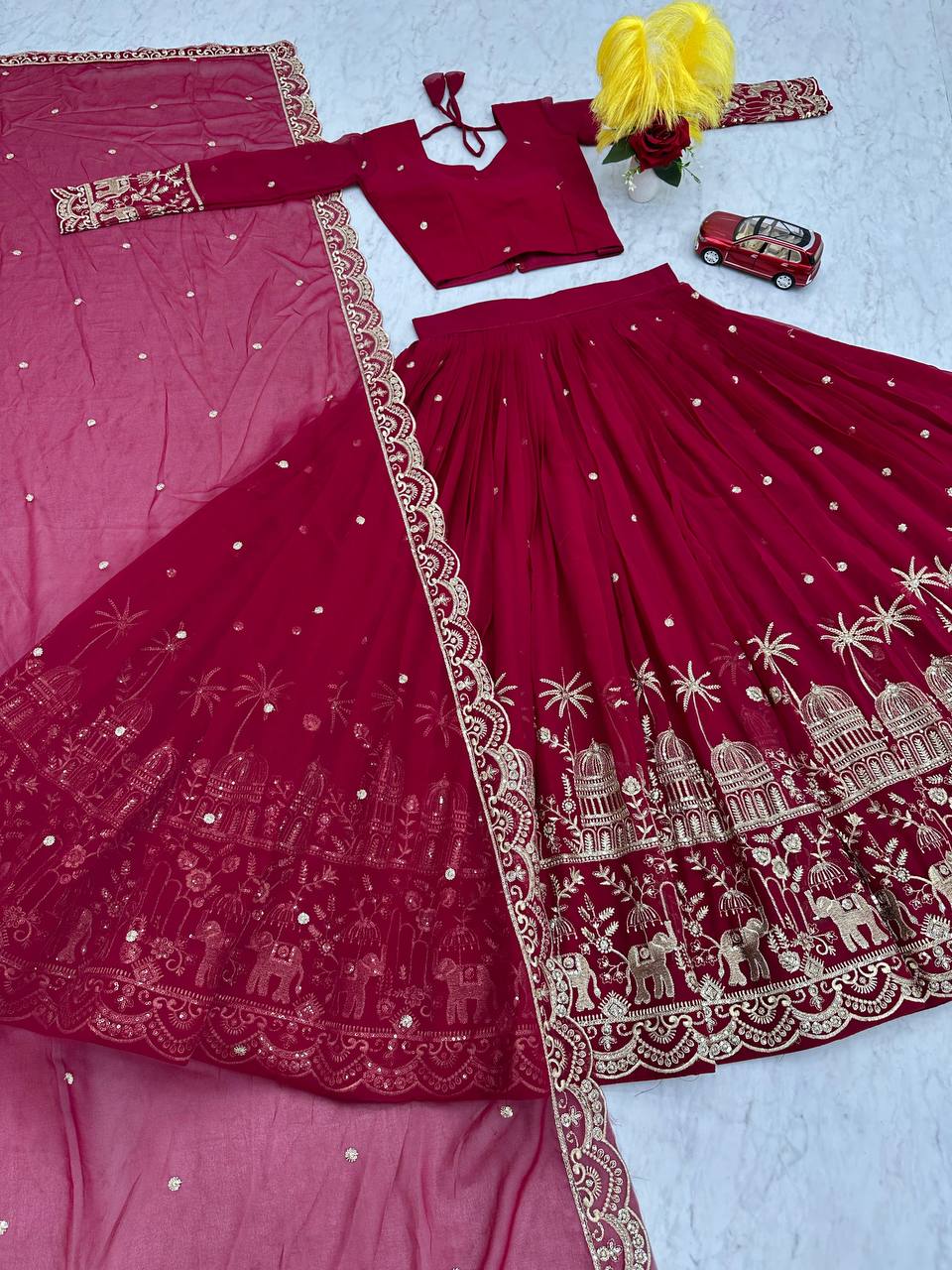 Georgette Red Wedding Wear Lehenga Choli